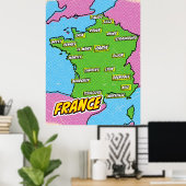 Pop Art Illustriert France Karte Poster (Heimbüro)