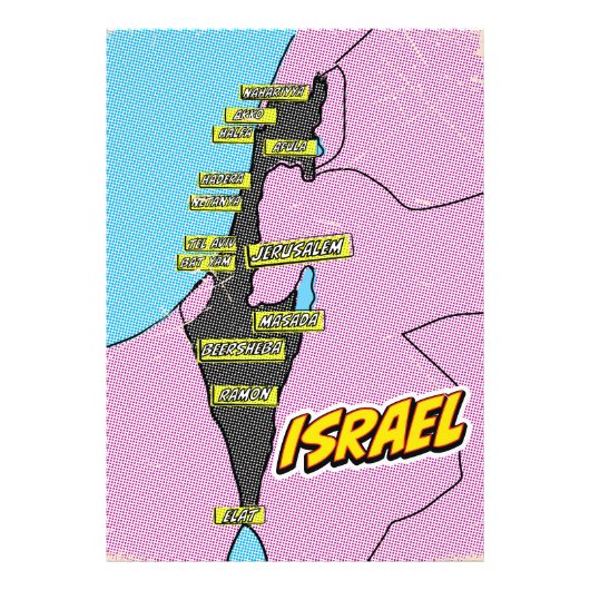 Pop Art Illustriert Israel Karte Fotodruck (Vorne)