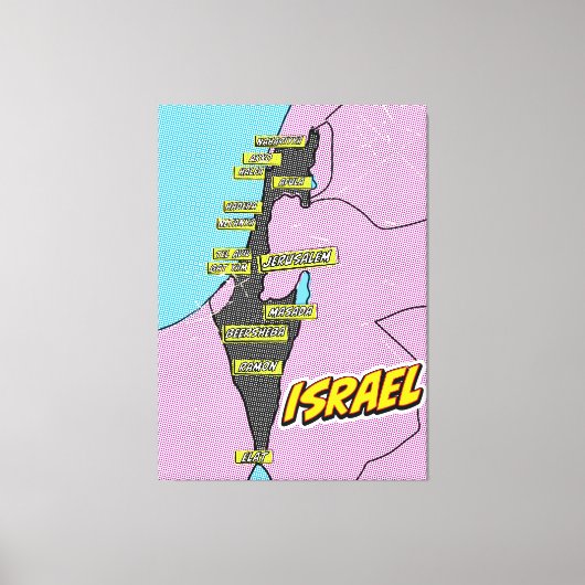 Pop Art Illustriert Israel Karte Leinwanddruck (Vorderseite)