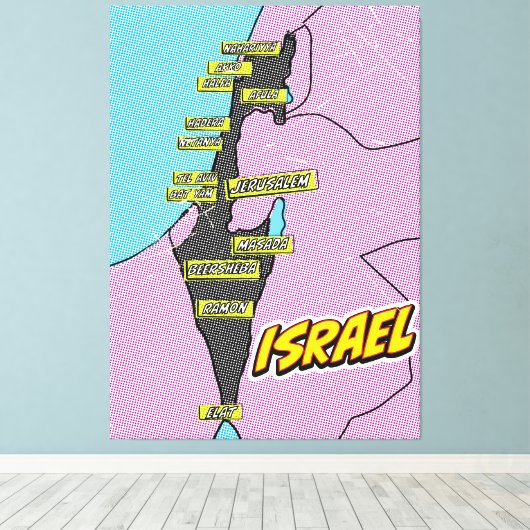 Pop Art Illustriert Israel Karte Leinwanddruck (Insitu (Holzboden))
