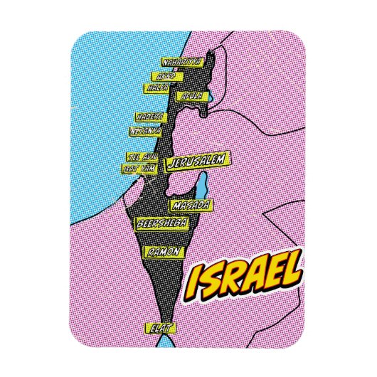 Pop Art Illustriert Israel Karte Magnet (Vertikal)