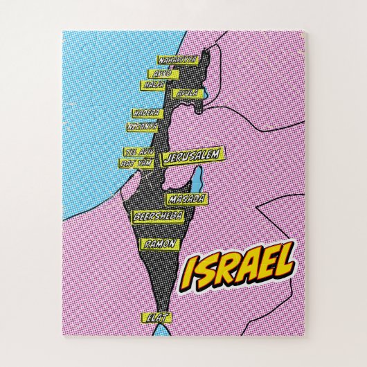 Pop Art Illustriert Israel Karte Puzzle (Vertikal)