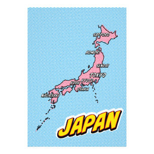Pop Art Illustriert Japan Karte Fotodruck