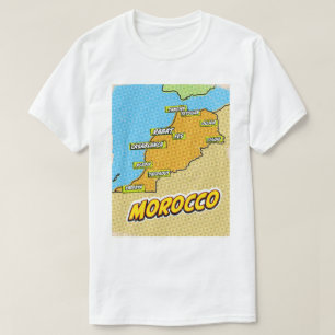 Pop Art Illustriert Marokko Karte T-Shirt