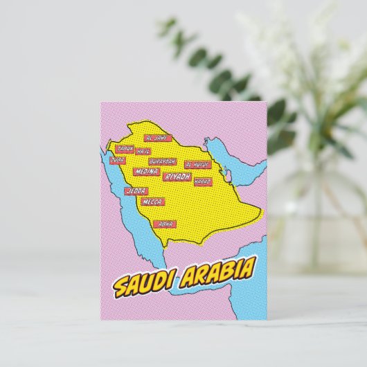 Pop Art Illustriert Saudi-Arabien Karte (Stehend Vorderseite)