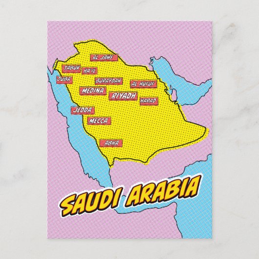 Pop Art Illustriert Saudi-Arabien Karte (Vorderseite)