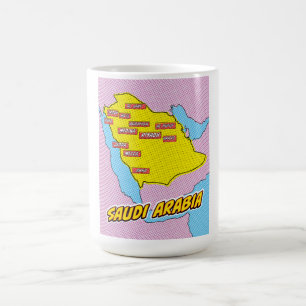 Pop Art Illustriert Saudi-Arabien Karte Kaffeetasse