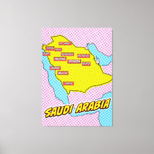 Pop Art Illustriert Saudi-Arabien Karte Leinwanddruck