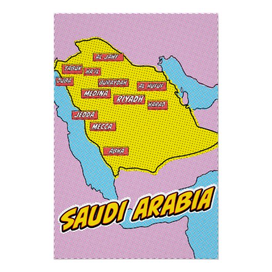 Pop Art Illustriert Saudi-Arabien Karte Poster (Vorderseite)