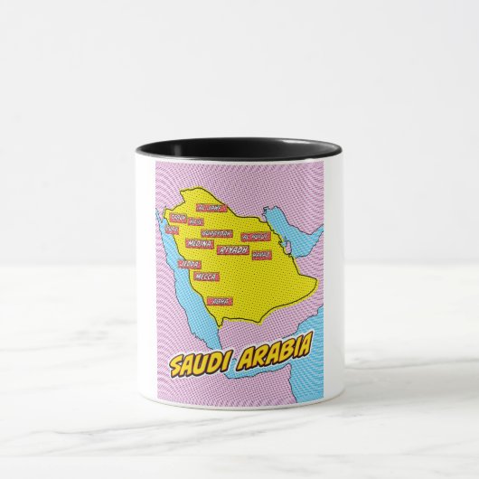 Pop Art Illustriert Saudi-Arabien Karte Tasse (Zentrum)