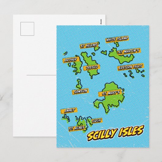 Pop Art Illustriert Scilly Isles Karte (Vorne/Hinten)