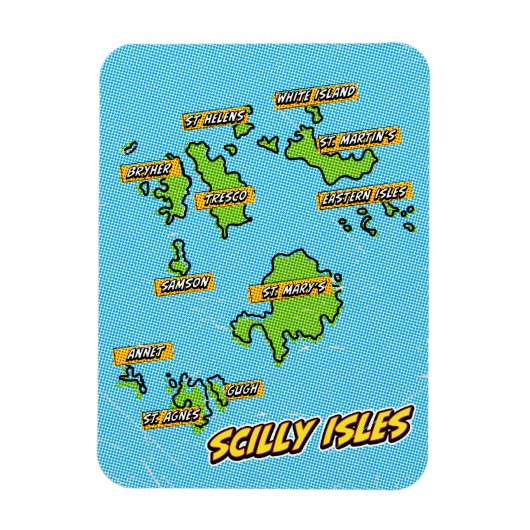 Pop Art Illustriert Scilly Isles Karte Magnet (Vertikal)