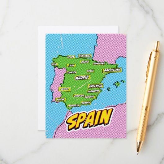 Pop Art Illustriert Spain Maps Begleitkarte (Vorderseite/Rückseite Beispiel)