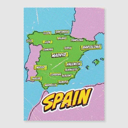 Pop Art Illustriert Spain Maps Magnetkarte (Vorderseite)
