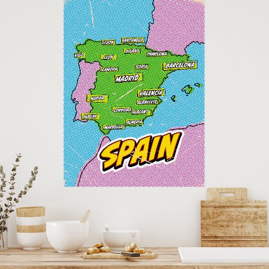 Pop Art Illustriert Spain Maps Poster (Küche)