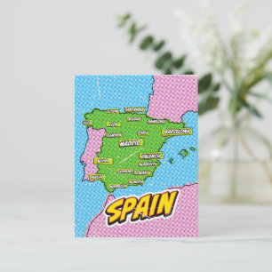 Pop Art Illustriert Spain Maps Postkarte