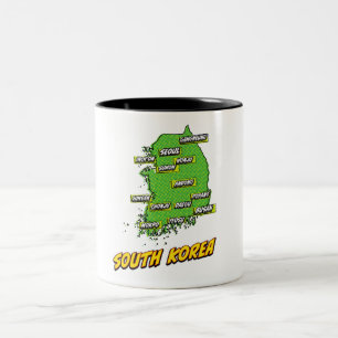Pop Art Illustriert Südkorea Karte Zweifarbige Tasse