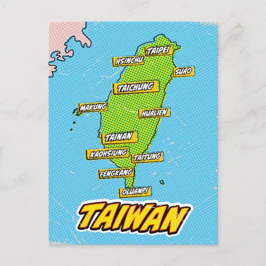 Pop Art Illustriert Taiwan Karte (Vorderseite)