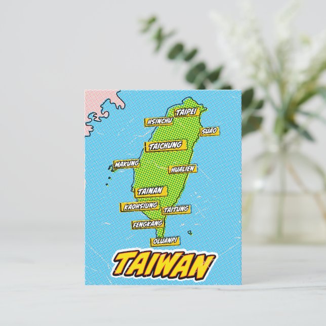 Pop Art Illustriert Taiwan Karte (Stehend Vorderseite)