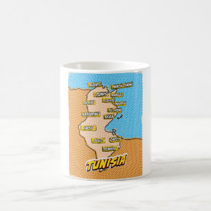 Pop Art Illustriert Tunesien Karte Kaffeetasse