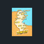 Pop Art Illustriert Tunesien Karte Leinwanddruck<br><div class="desc">Pop Art Illustriert Tunesien Afrikanische Karte in einem schönen Vintagen abgenutzten Stil.</div>