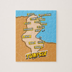 Pop Art Illustriert Tunesien Karte Puzzle