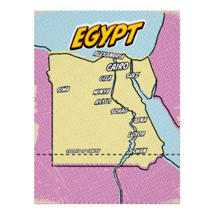 Pop-Art-illustrierte Ägyptenkarte Poster