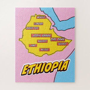Pop-Art-illustrierte Äthiopien-Karte Puzzle