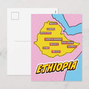 Pop-Art-illustrierte Äthiopienkarte Feiertagspostkarte