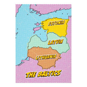 Pop-Art-illustrierte baltische Staaten Karte Fotodruck