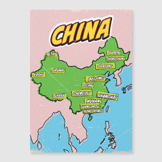 Pop Art Illustrierte China Karte (Vorderseite)
