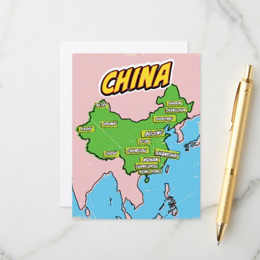Pop Art Illustrierte China Karte (Vorderseite/Rückseite Beispiel)