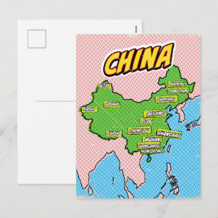 Pop-Art-illustrierte China-Karte Feiertagspostkarte