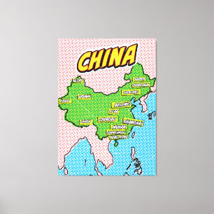 Pop Art Illustrierte China Karte Leinwanddruck