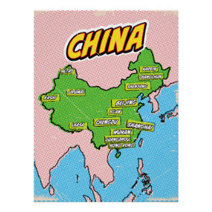 Pop Art Illustrierte China Karte Poster