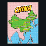 Pop Art Illustrierte China Karte Poster<br><div class="desc">Pop Art Illustrierte China asiatische Karte in einem schönen Vintagen abgenutzten Stil.</div>