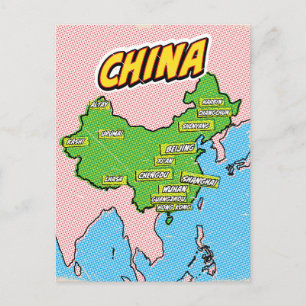 Pop-Art-illustrierte China-Karte Postkarte