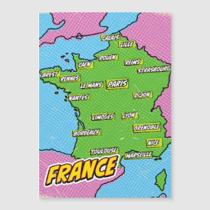 Pop-Art-illustrierte Frankreichkarte Magnetkarte