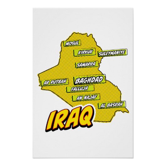 Pop Art Illustrierte Irak-Karte Poster (Vorderseite)