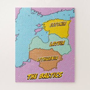 Pop-Art-illustrierte Karte der baltischen Staaten Puzzle