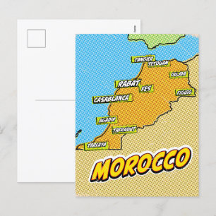 Pop-Art-illustrierte Marokko-Karte Feiertagspostkarte