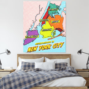 Pop-Art-illustrierte New York City Karte Leinwanddruck