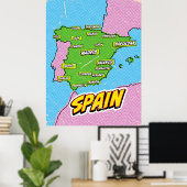 Pop-Art-Illustrierte Spanienkarte Poster (Heimbüro)