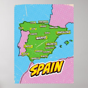 Pop-Art-Illustrierte Spanienkarte Poster