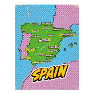 Pop-Art-Illustrierte Spanienkarte Poster