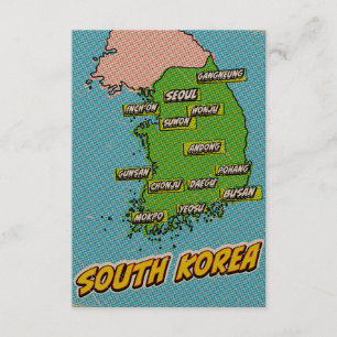 Pop-Art-illustrierte Südkorea-Karte Begleitkarte