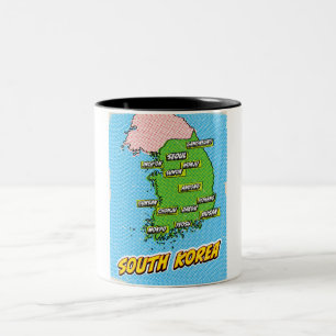 Pop-Art-illustrierte Südkorea-Karte Zweifarbige Tasse