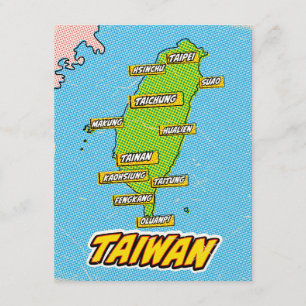 Pop-Art-illustrierte Taiwan-Karte Begleitkarte