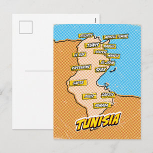 Pop-Art-Illustrierte Tunesien-Karte Feiertagspostkarte