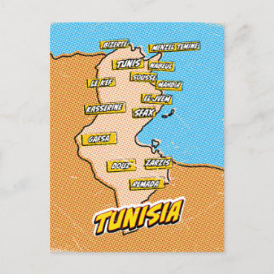 Pop-Art-Illustrierte Tunesien-Karte Postkarte